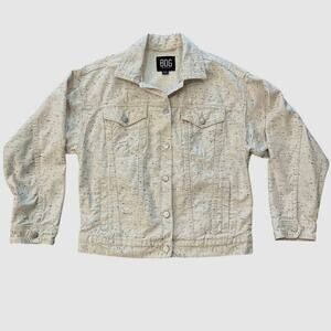 Urban Outfitters BDG White Heathered Denim Jacket Size Small Black Confetti